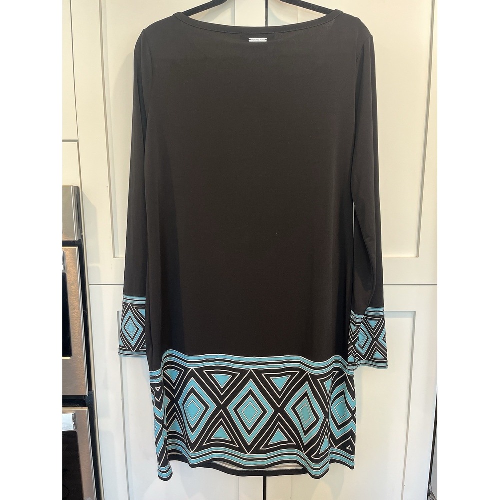 Michael Michael Kors Dress Womens XL Black Blue Geometric Long Sleeve Shift NWT - Picture 5 of 12